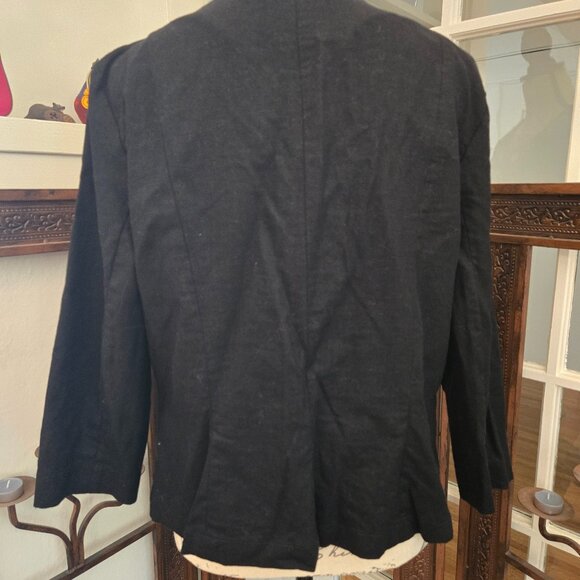 Versailles Black Linen Jacket with Beads and Mother of Pearl, Sz 14 - Picture 2 of 11